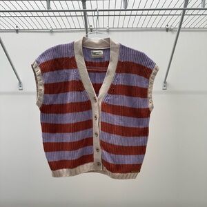 Piupiuchick Kids Knitted Vest in Lilac and Terracotta Stripes Size 14 Years